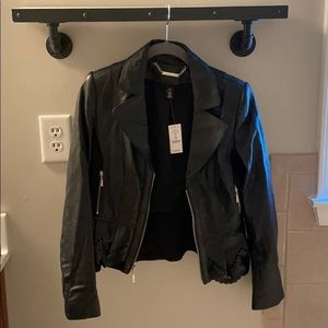 White House | Black Market Leather Jacket, Peplum